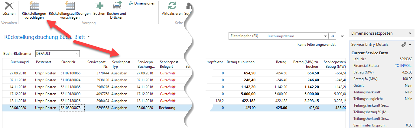 Xfreight Rückstellungsbuchung / Buchungsblatt / Vorschlagen Xfreight Rückstellungsbuchung / Buchungsblatt / Vorschlagen